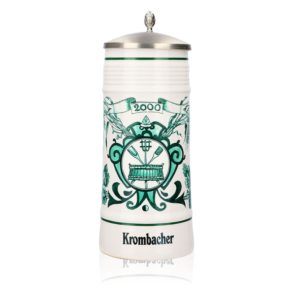 Bicchiere da birra Krombacher boccale annuale 2000 boccale in ceramica Seidel con coperchio in peltro 0,8 l