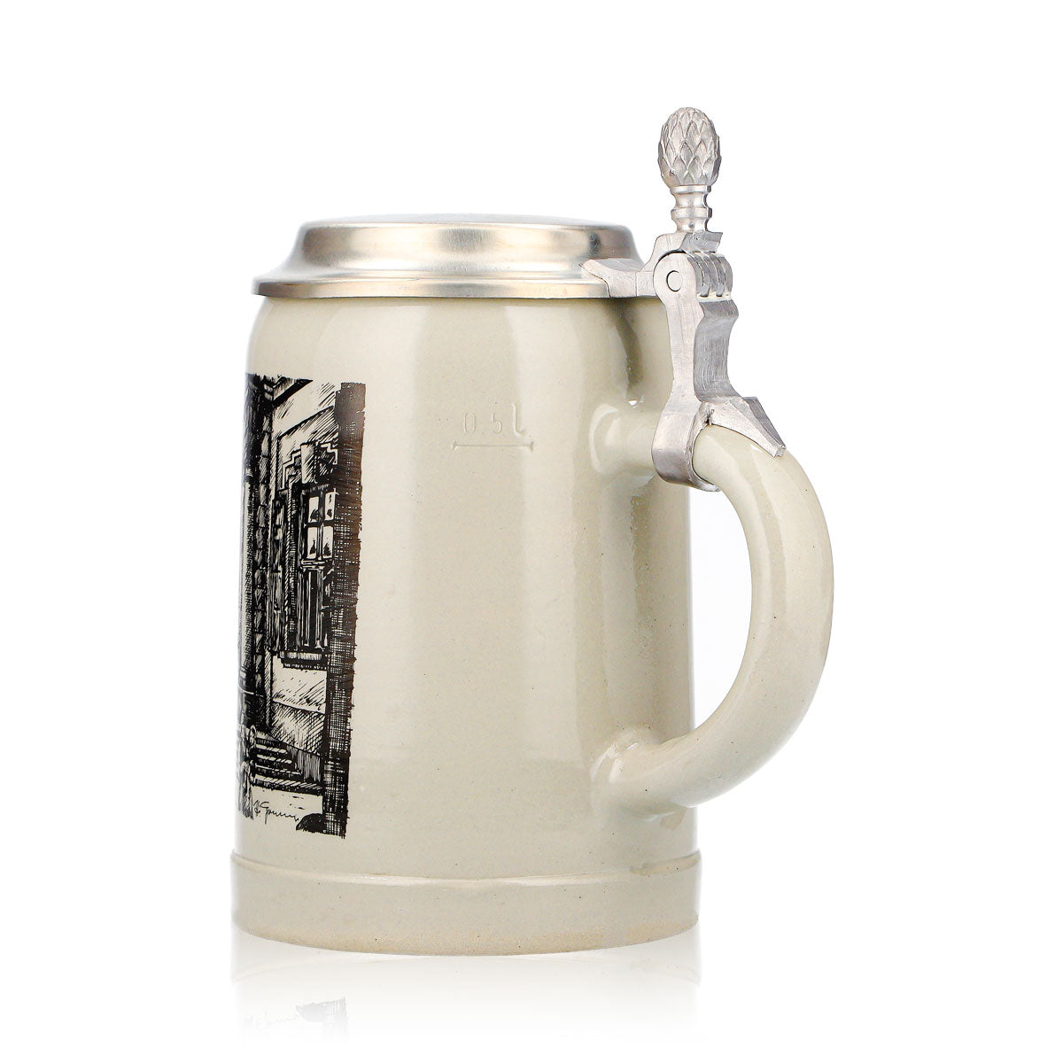 Bicchiere da birra Kulmbacher Reichelbräu, boccale da birra, boccale in terracotta da 0,5 l, coperchio in stagno, terracotta – Vista 4