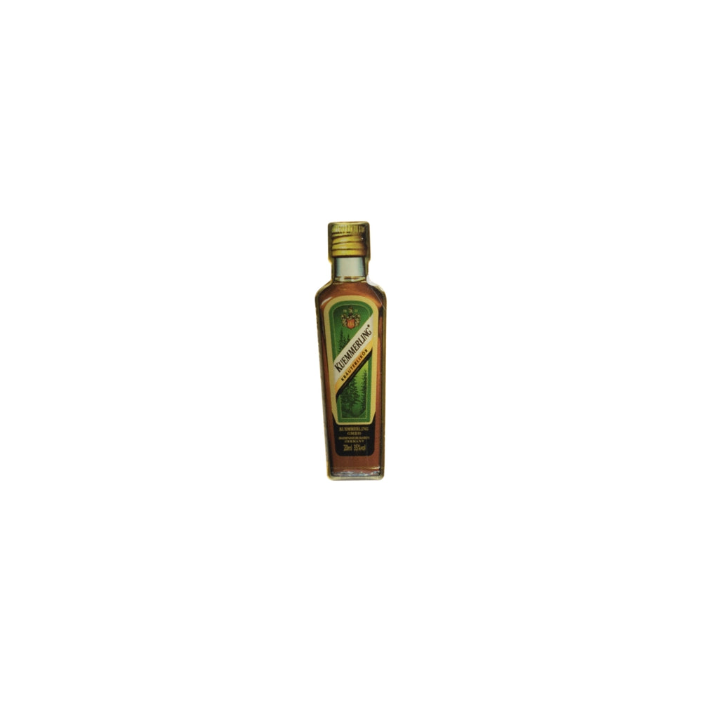 Kümmerling Liquore alle erbe Bottiglia spilla d'oro Bicchierino da liquore Reverse Camicia Pubblicità