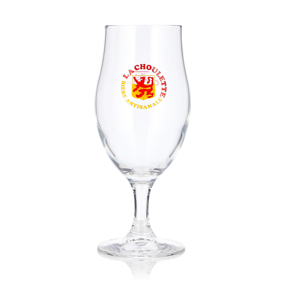 Bicchiere da birra La Choulette da 0,25 l, a forma di tulipano, con logo rosso-giallo, in stile coppa