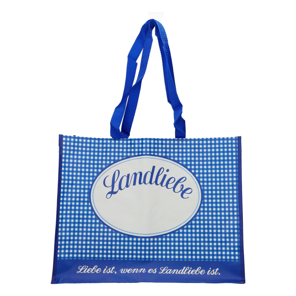 Borsa da spesa Landliebe Milch, a quadretti blu e bianchi, 45x35x16,5 cm