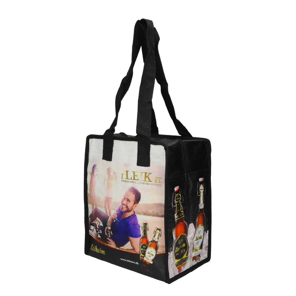 Borsa termica per birra Leikeim, nuova, tessuto misto, nera, ISO