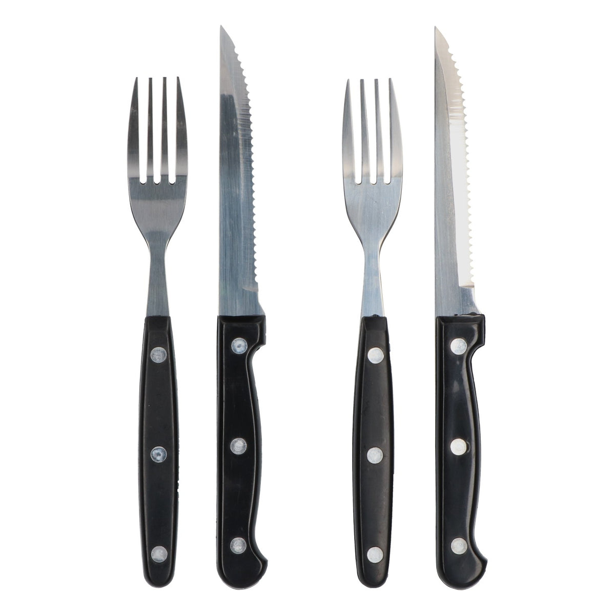 Set di posate per bistecche Leikeim, 4 pezzi: coltello e forchetta neri, posate da barbecue – Vista 2