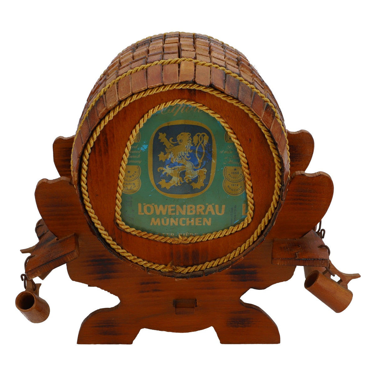 Löwenbräu Birra Barile decorativo Birra bianca Barile decorativo in vero legno fatto a mano su supporto – Vista 2