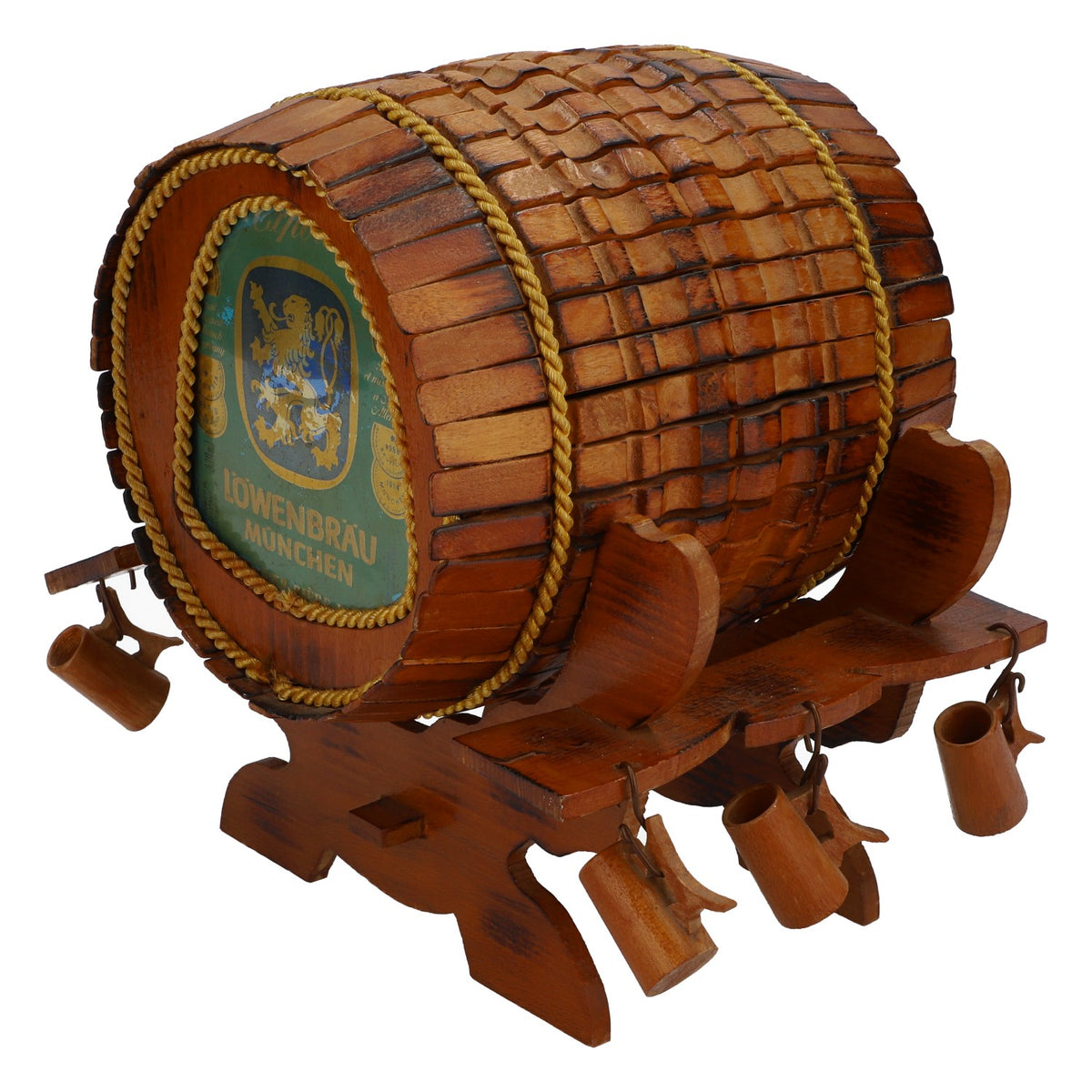 Löwenbräu Birra Barile decorativo Birra bianca Barile decorativo in vero legno fatto a mano su supporto – Vista 5