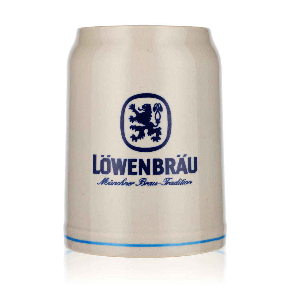 Bicchiere da birra Löwenbräu 0,5 l Brocca di terracotta Bicchiere da birra Logo piccolo Anello azzurro