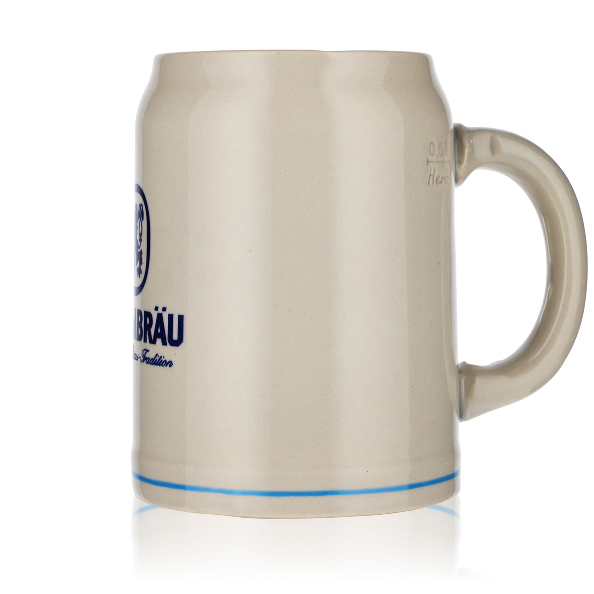 6 bicchieri Löwenbräu birra 0,5l boccale in gres piccolo logo anello azzurro chiaro nuovo – Vista 5