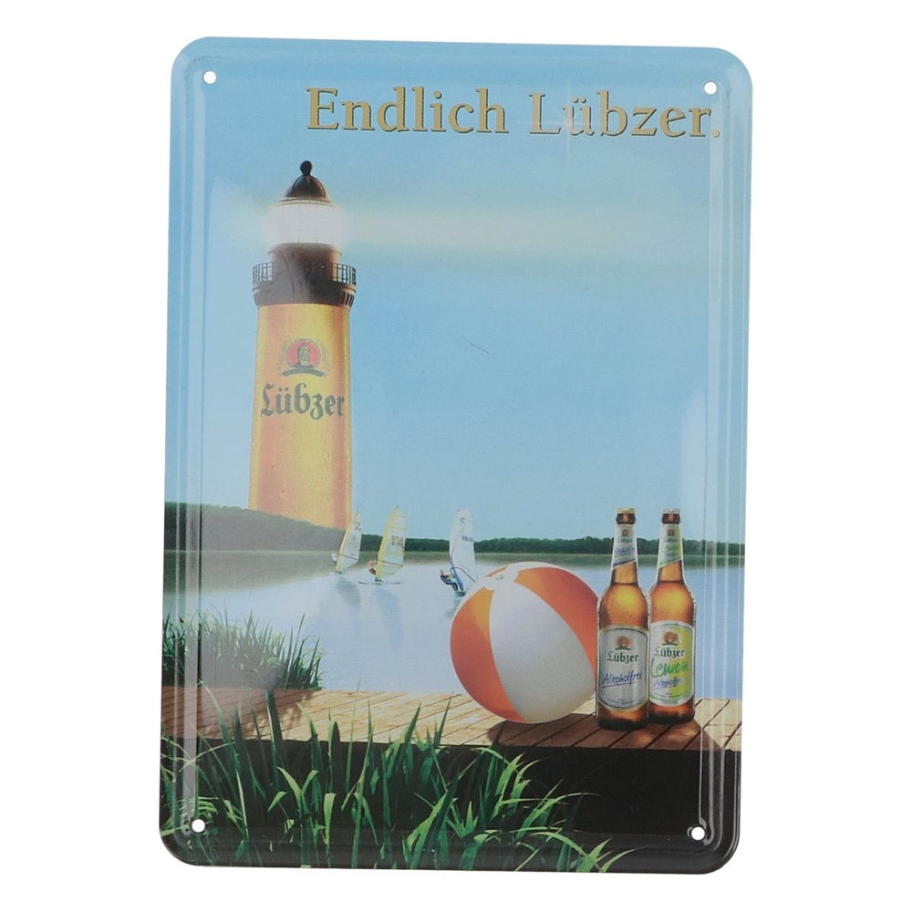 Targa in metallo Lübzer 15x10 cm Targa pubblicitaria Cartoline pubblicitarie Pallone da pallanuoto Merch da parete