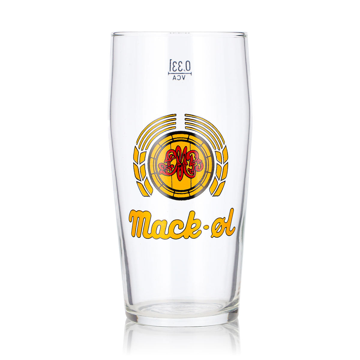 Bicchiere da birra Mack 0,33 l Willi Becher con logo giallo, bicchiere da long drink VCA, bicchiere da birra Willibecher