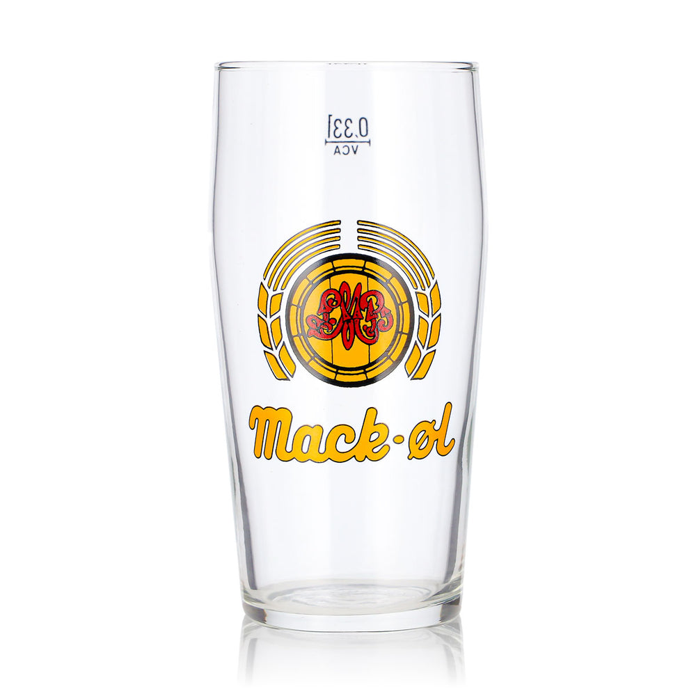 Bicchiere da birra Mack 0,33 l Willi Becher con logo giallo, bicchiere da long drink VCA, bicchiere da birra Willibecher