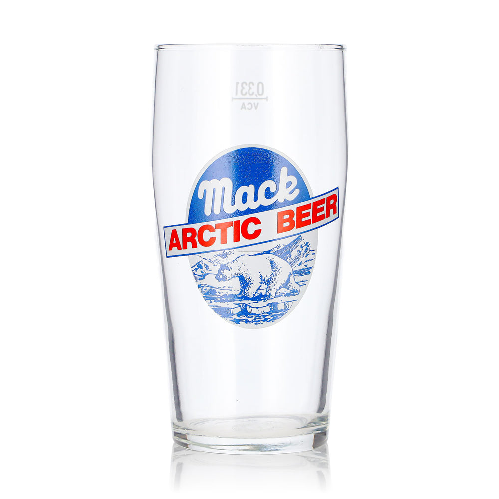 Bicchiere da birra Mack da 0,33 l, bicchiere Willi con logo rosso, Arctic Beer, VSA, bicchiere da birra, boccale da birra