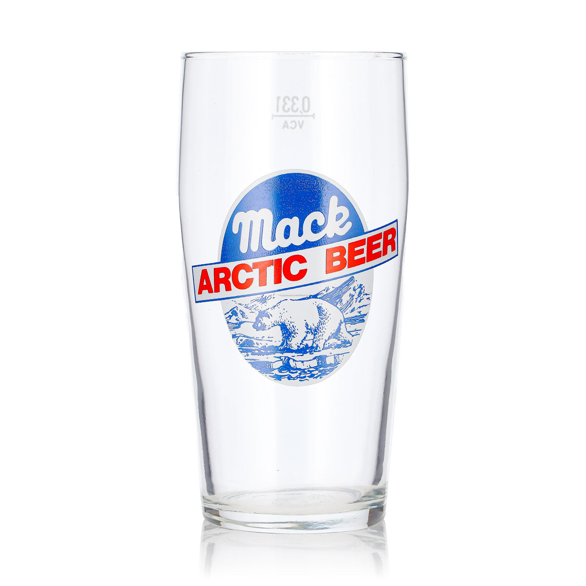Bicchiere da birra Mack da 0,33 l, bicchiere Willi con logo rosso, Arctic Beer, VSA, bicchiere da birra, boccale da birra