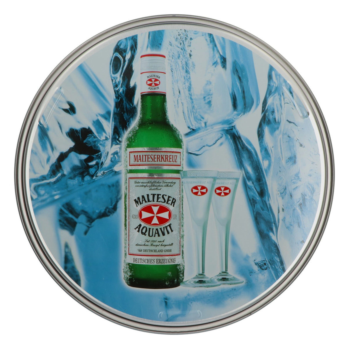 Vassoio rotondo in metallo Malteser Aquavit Vassoio da servizio per accessori da bar Ø 34 cm – Vista 3