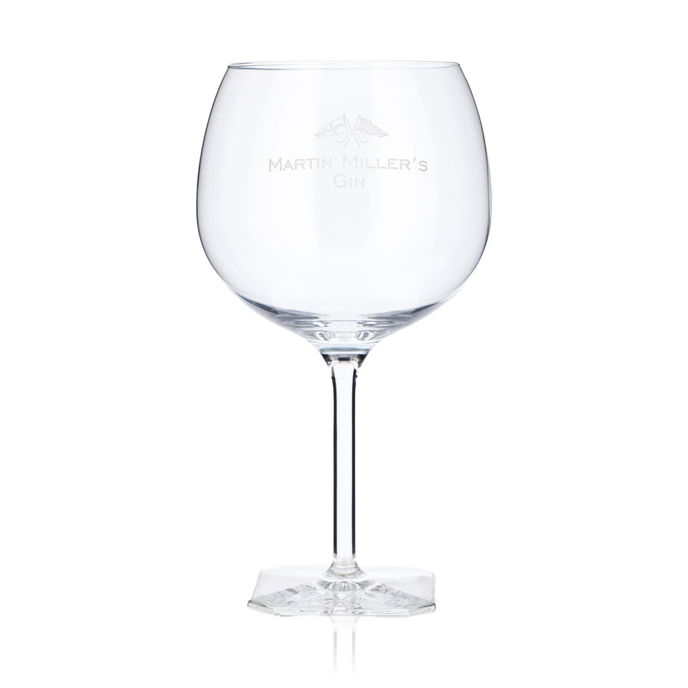 Bicchiere da gin Martin Miller's 0,65 l Bicchiere a palloncino Bicchieri da gin Base quadrata Logo bianco