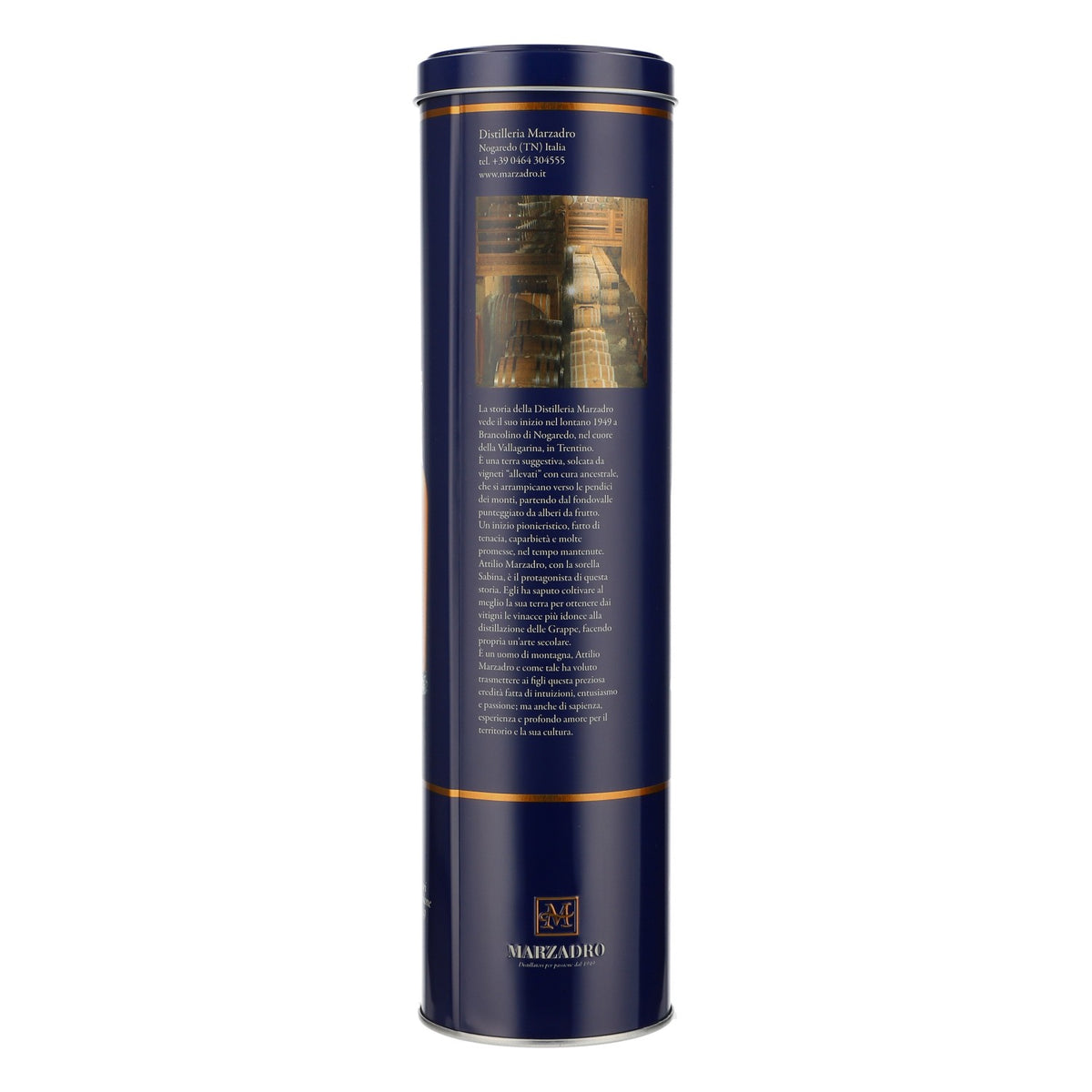 Marzadro Grappa Confezione in latta Bottiglia Confezione regalo blu – Vista 3