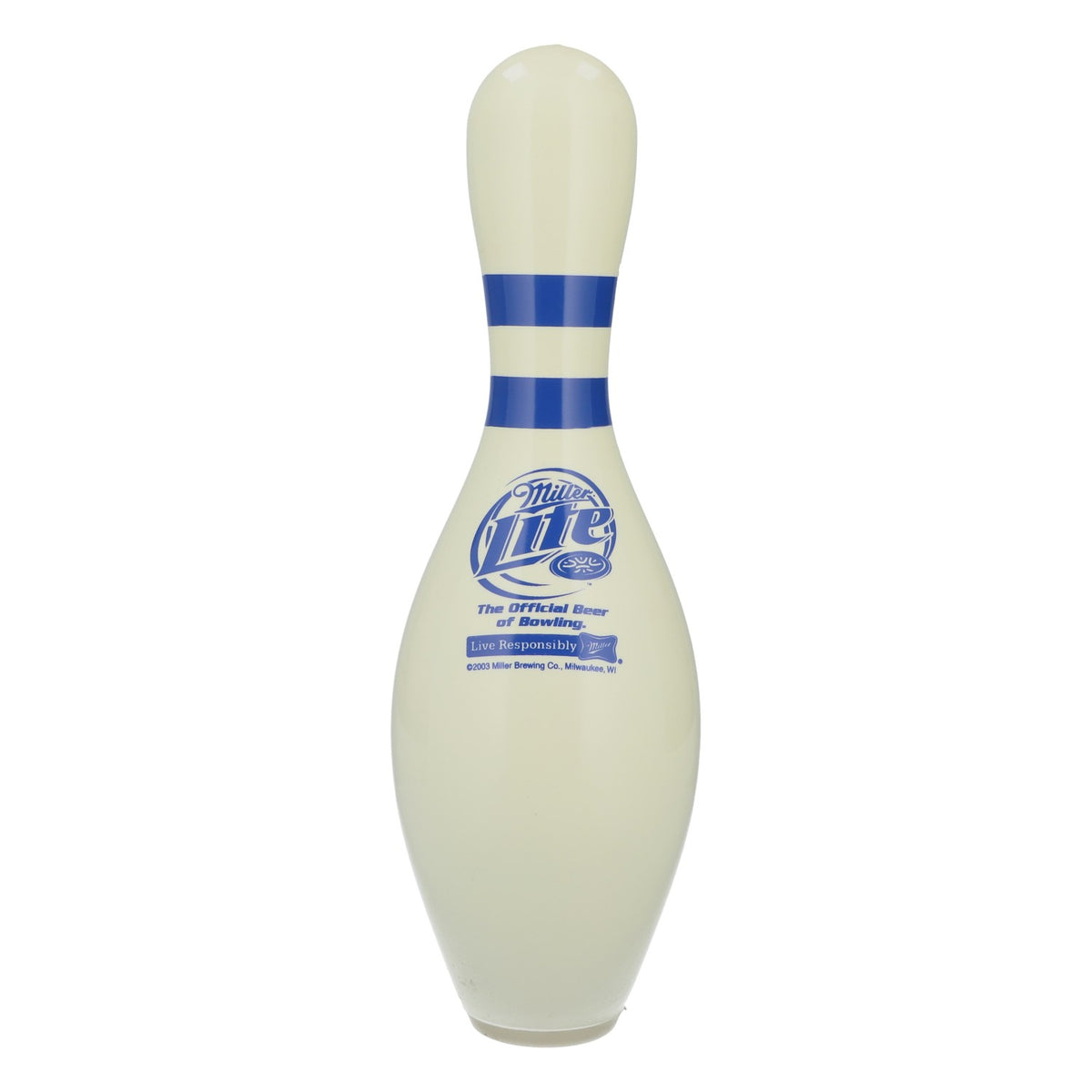 Birra Miller Lite, birillo da bowling in legno con logo blu, oggetto decorativo da collezione per bar