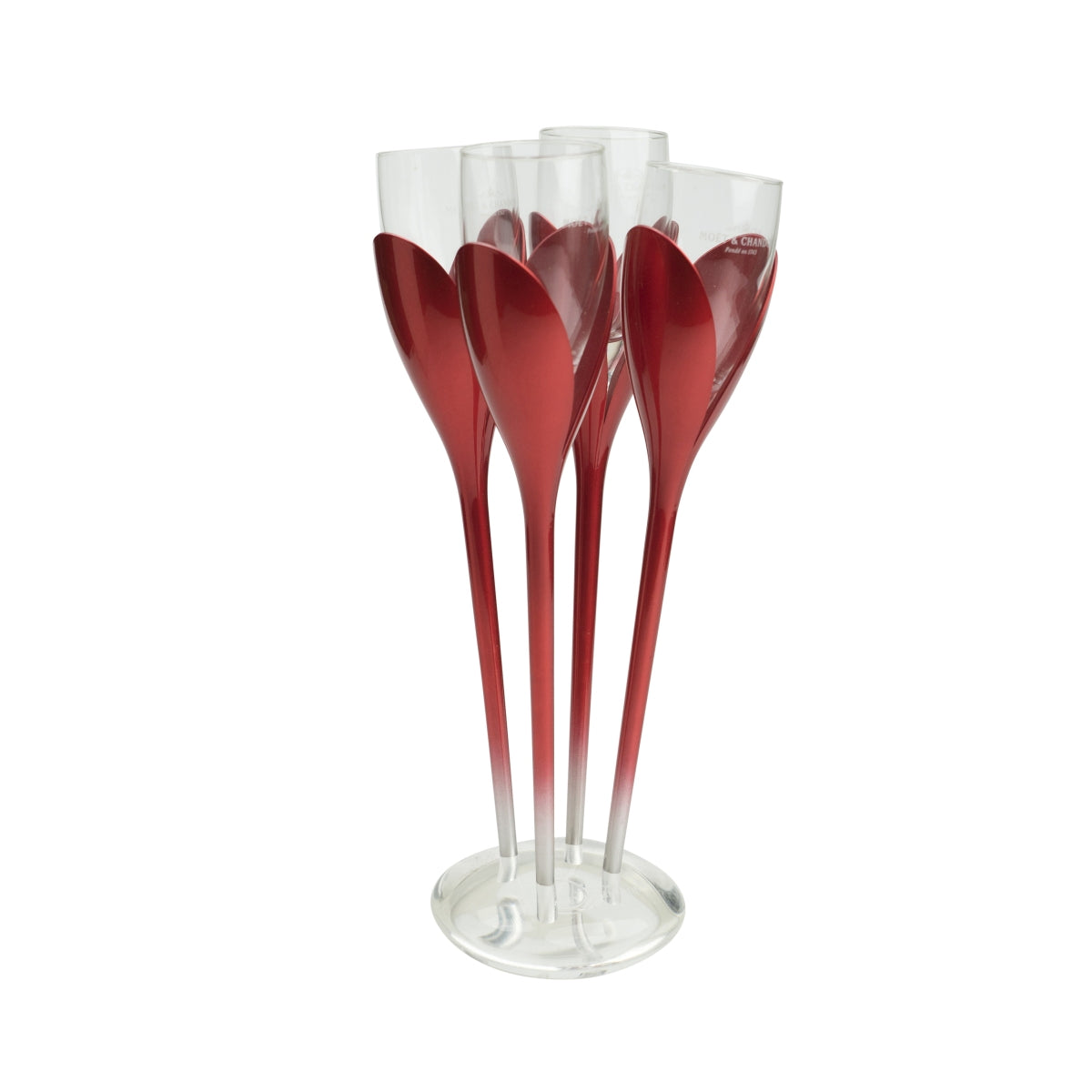 Set portabicchieri per champagne Moët & Chandon con 6 bicchieri + 4 tulipani + supporto rosso
