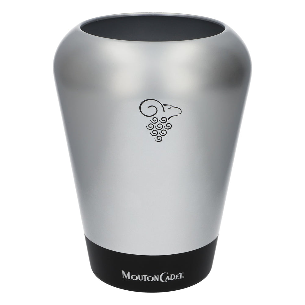 Mouton Cadet: portabottiglie refrigerante con contenitore per cubetti di ghiaccio, in plastica argentata