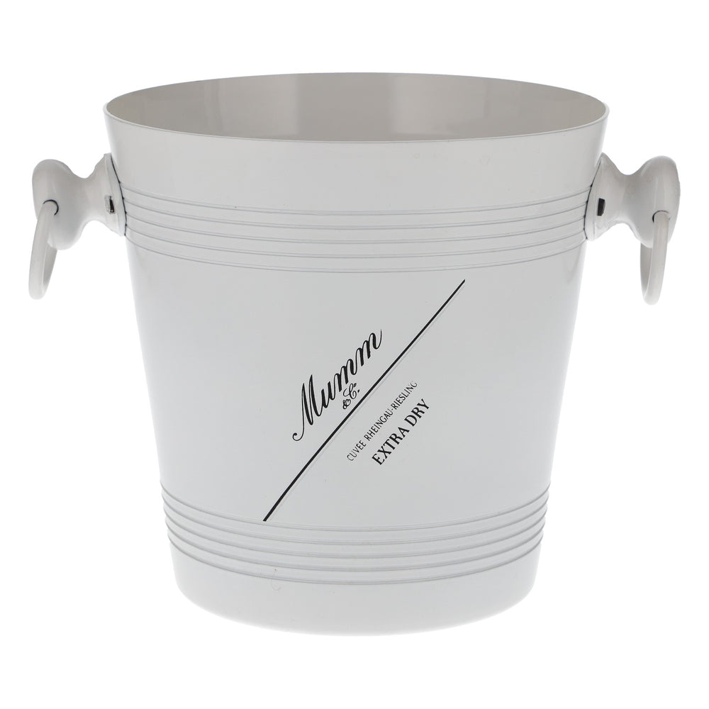 Mumm: secchiello per champagne, refrigeratore per bottiglie, contenitore per cubetti di ghiaccio bianco con manico in metallo
