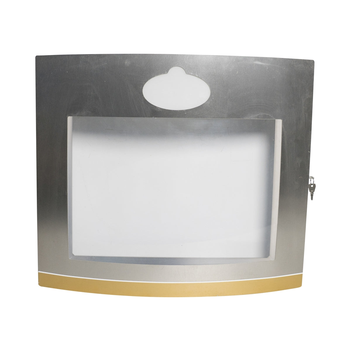 Vetrina senza marchio illuminata per menu, chiudibile a chiave, in acciaio inox, usata