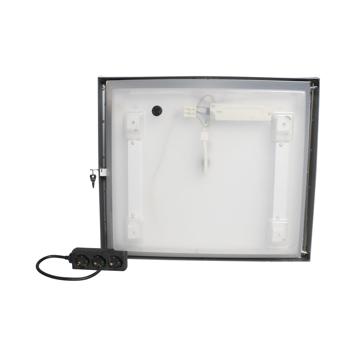 Vetrina senza marchio illuminata per menu, chiudibile a chiave, in acciaio inox, usata – Vista 2