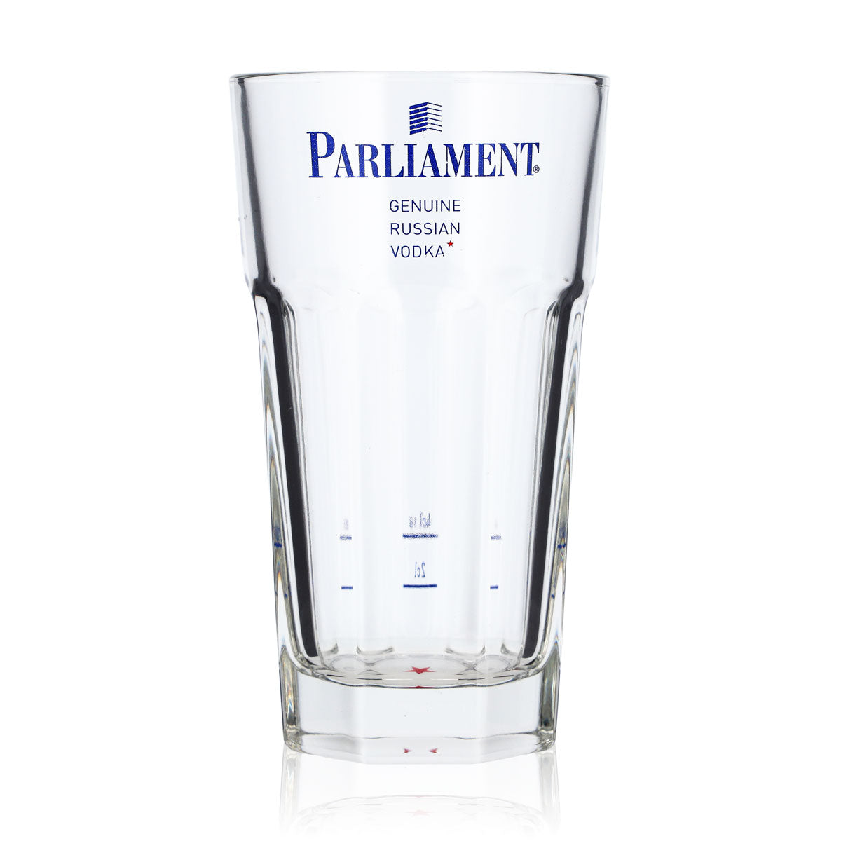 Bicchiere da vodka Parliament da 0,32 l, forma sagomata, logo blu, 2 cl/4 cl