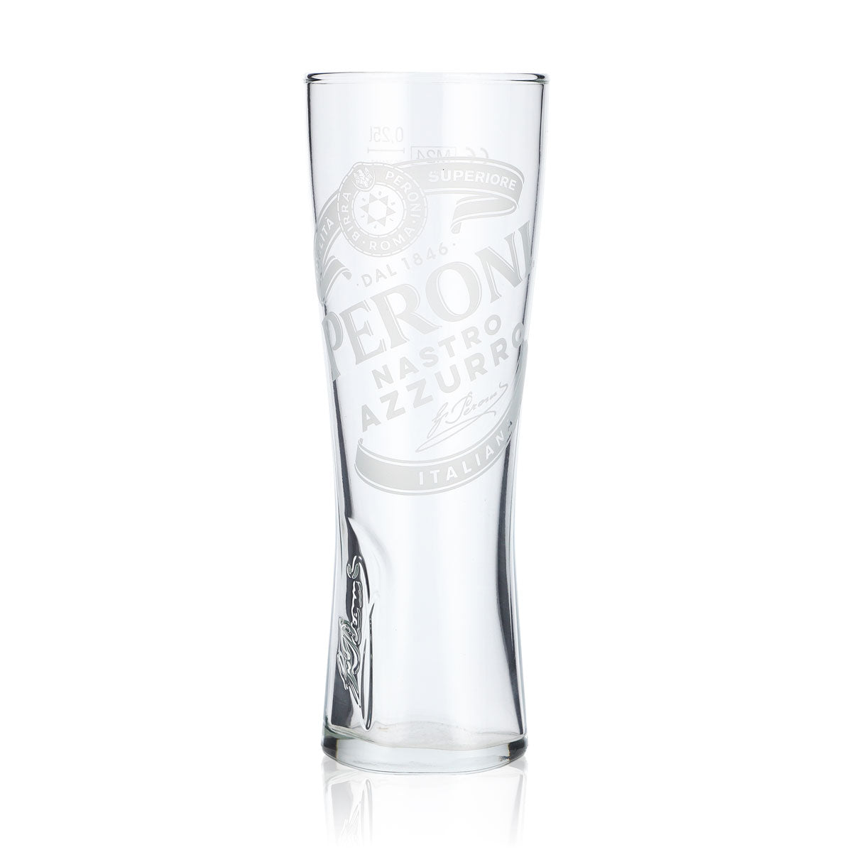 Bicchiere da birra Peroni 0,25 l Bicchiere a calice "Nastro Azzuro" con firma in rilievo sul fondo