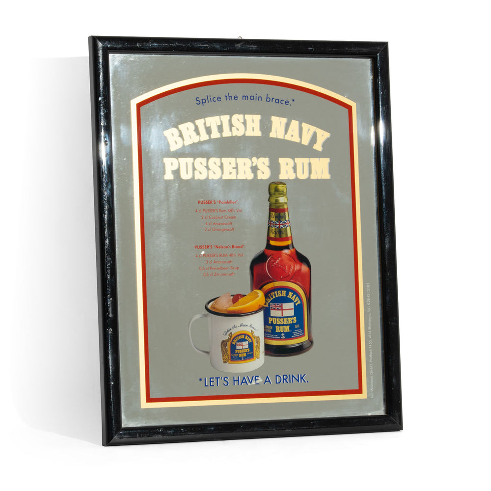 Specchio Pusser's Rum Specchio pubblicitario Accessori da bar Decorazione da parete Cornice nera