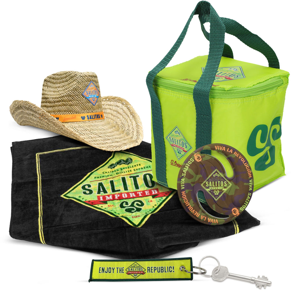 Salitos Beach Bundle Set I composto da telo mare, cappello di paglia, frisbee e borsa termica