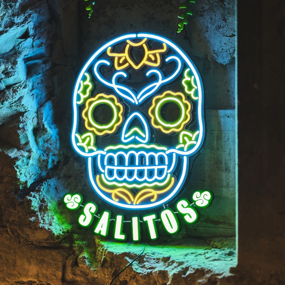 Insegna luminosa Salitos LED Sign Skull Teschio Merchandise MBG Decorazione per bar