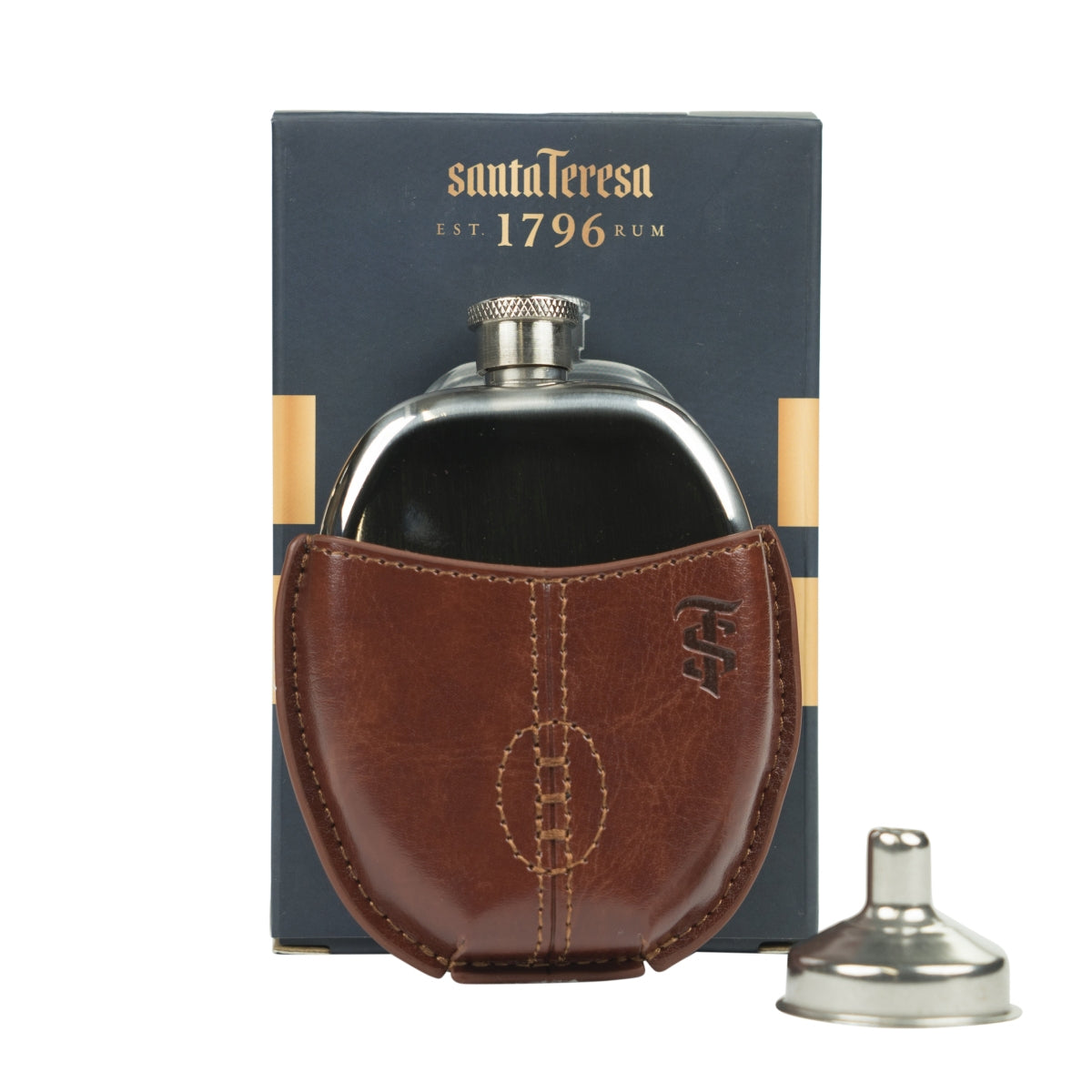 Santa Teresa 1796 Rum Flask 95 ml Rugby Ball Custodia in pelle Flask Flatman