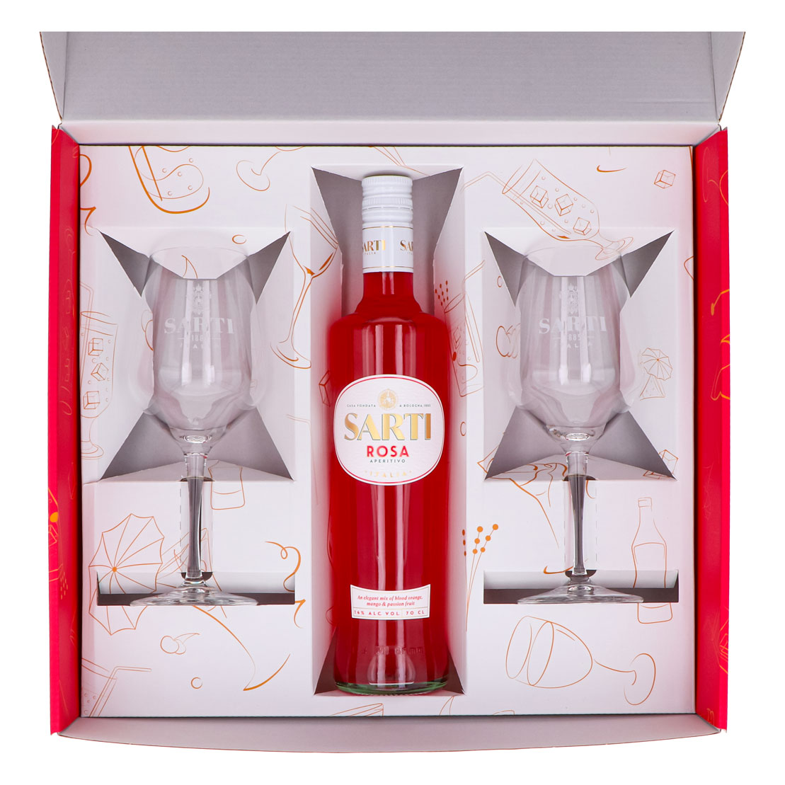 Sarti Spritz Geschenkset 0,7l Flasche 14,0 % Vol. + Spritzgläser–Pink – Ansicht 3