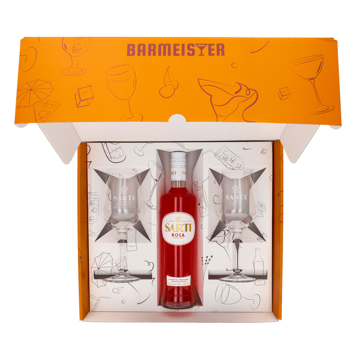 Sarti Spritz Geschenkset 0,7l Flasche 14,0 % Vol. + Spritzgläser–Orange – Ansicht 5