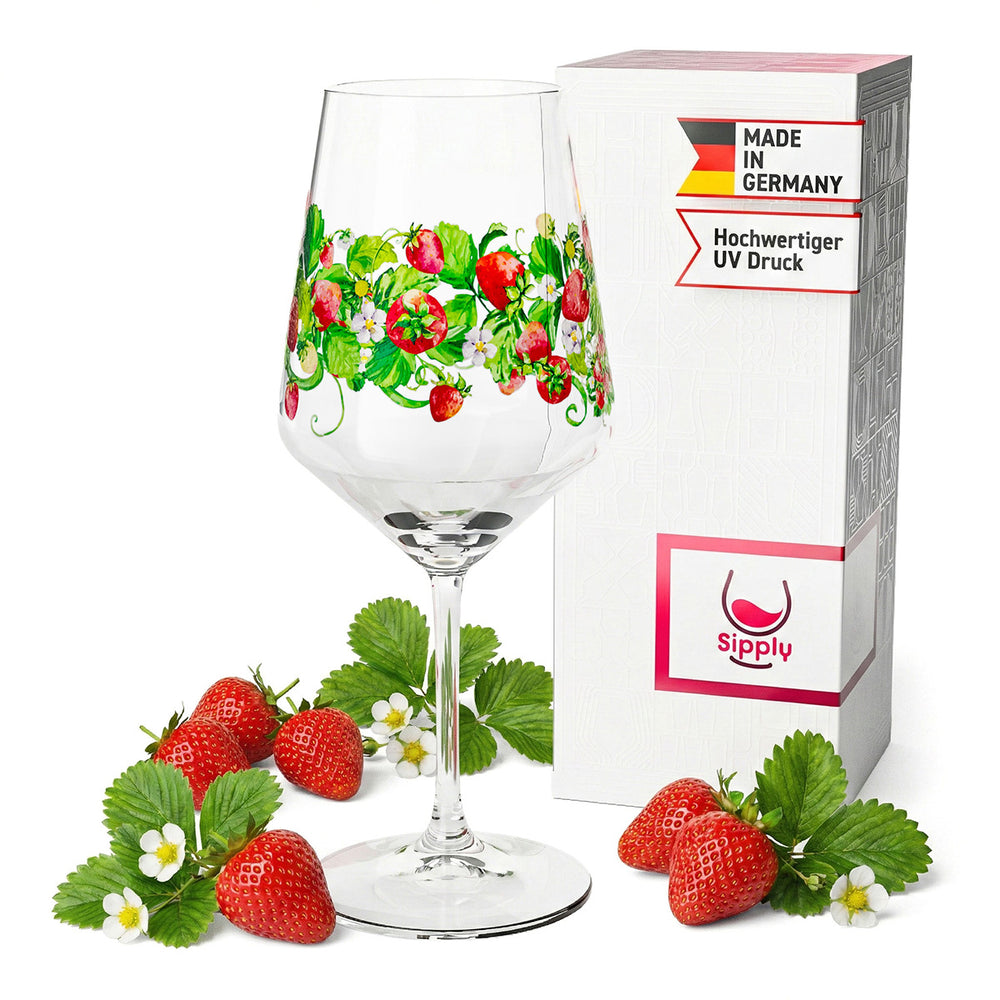 Bicchiere da aperitivo Sipply Summer Vibes con motivo fragole per spritz, cocktail, vino 0,5 l con effetto trasparenza
