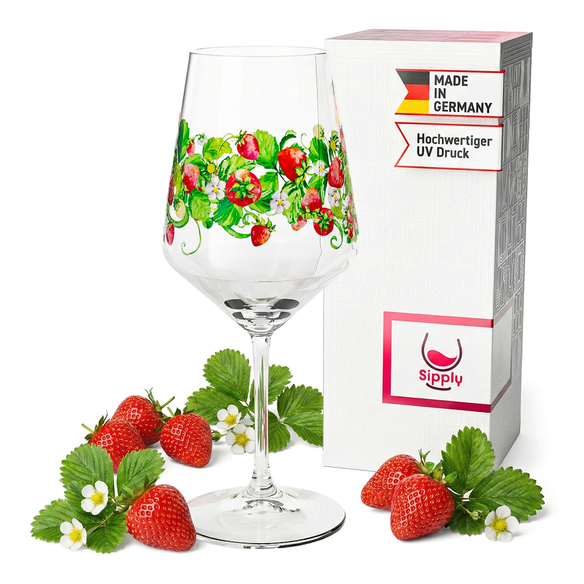 Bicchiere da aperitivo Sipply Summer Vibes con motivo fragole per spritz, cocktail, vino 0,5 l con effetto trasparenza