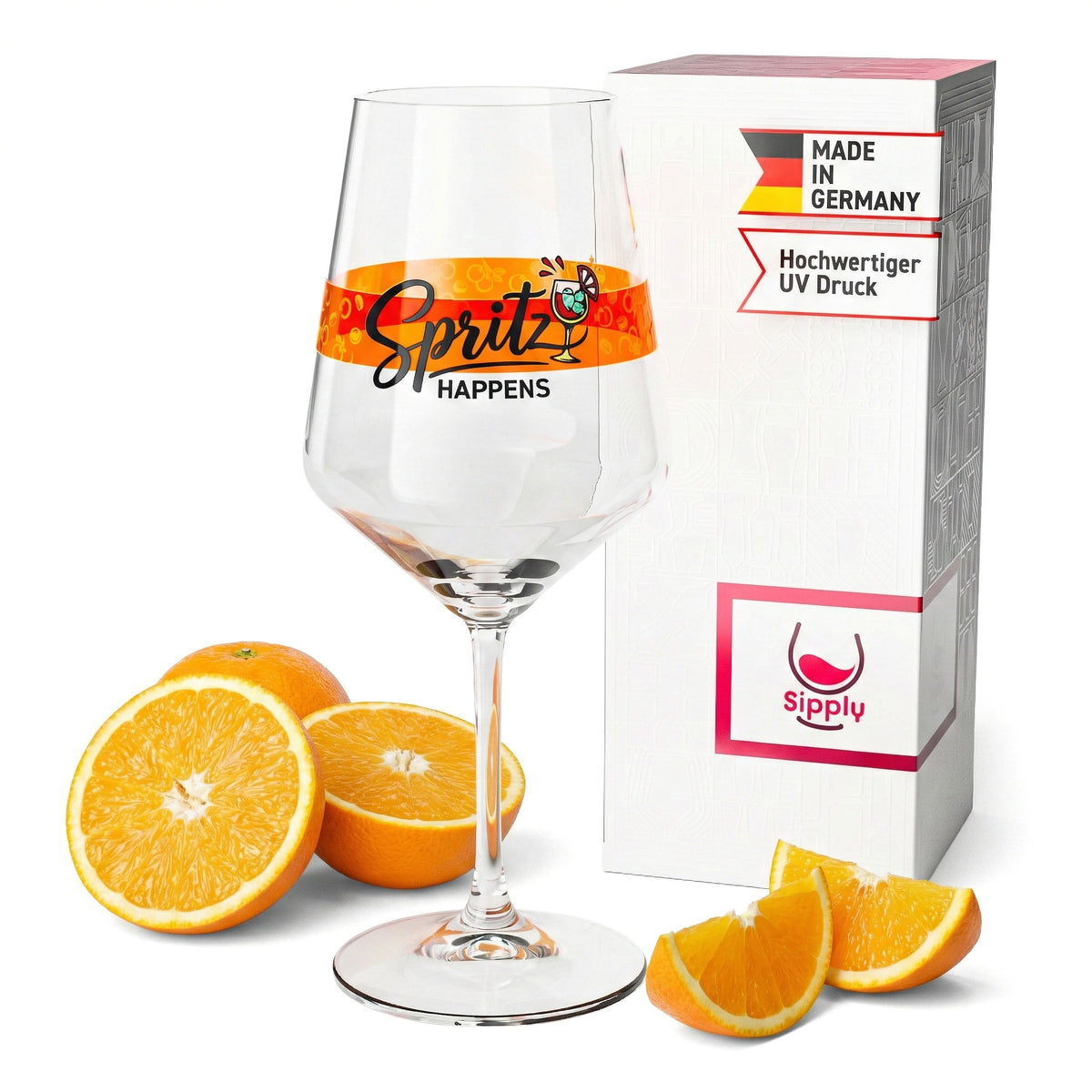 Bicchiere da aperitivo Sipply Summer Vibes con scritta Spritz Happens 0,5 l con effetto trasparenza