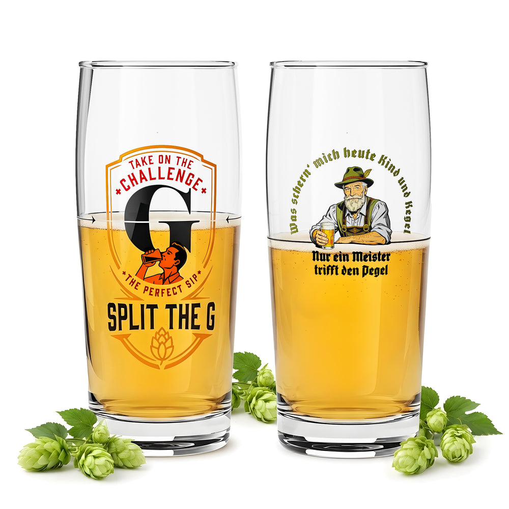 Bicchiere da birra Sipply SPLIT THE G meets SETTING THE TABLE, set da 2 pezzi, bicchieri Willi da 0,5 l