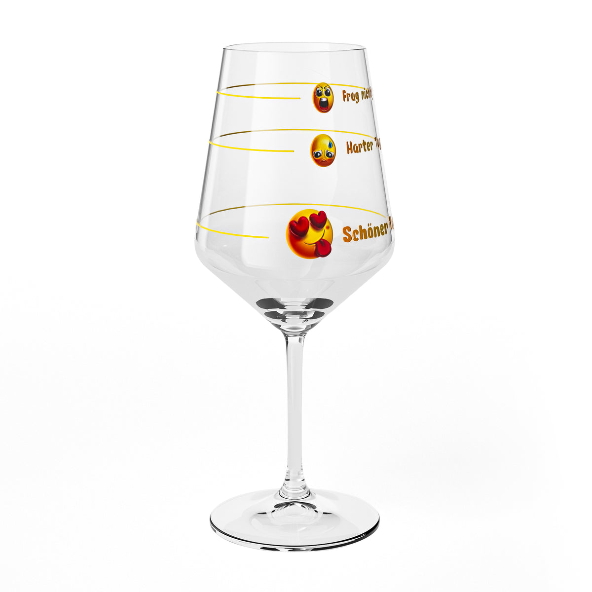 Bicchiere da vino Sipply con la scritta «Non chiedere: giornata dura, giornata bella» e emoji, 0,5 l – Vista 6