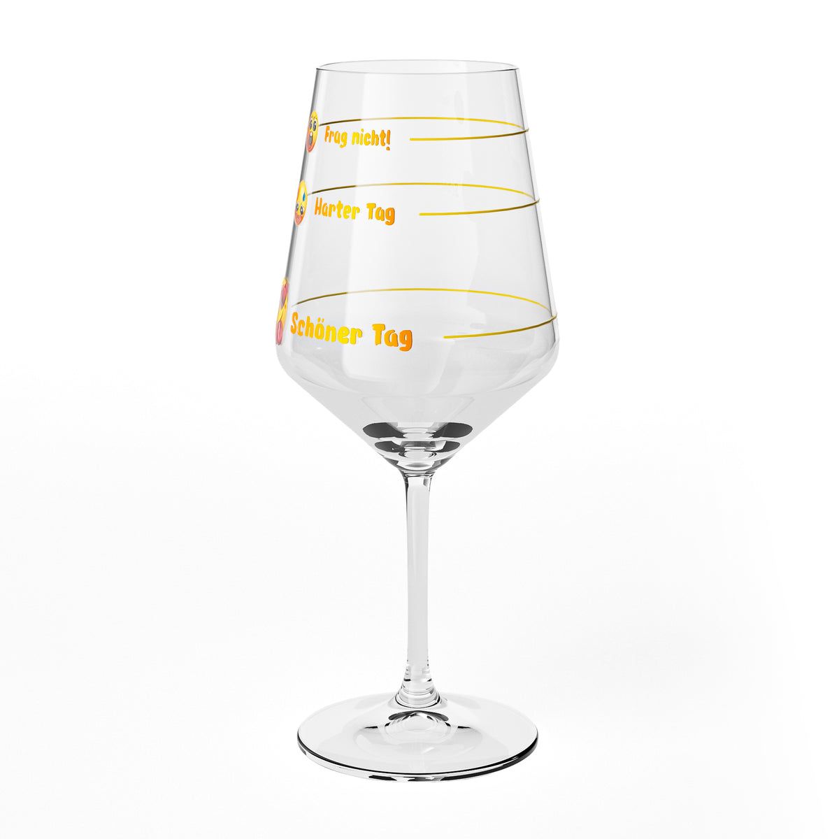 Bicchiere da vino Sipply con la scritta «Non chiedere: giornata dura, giornata bella» e emoji, 0,5 l – Vista 7