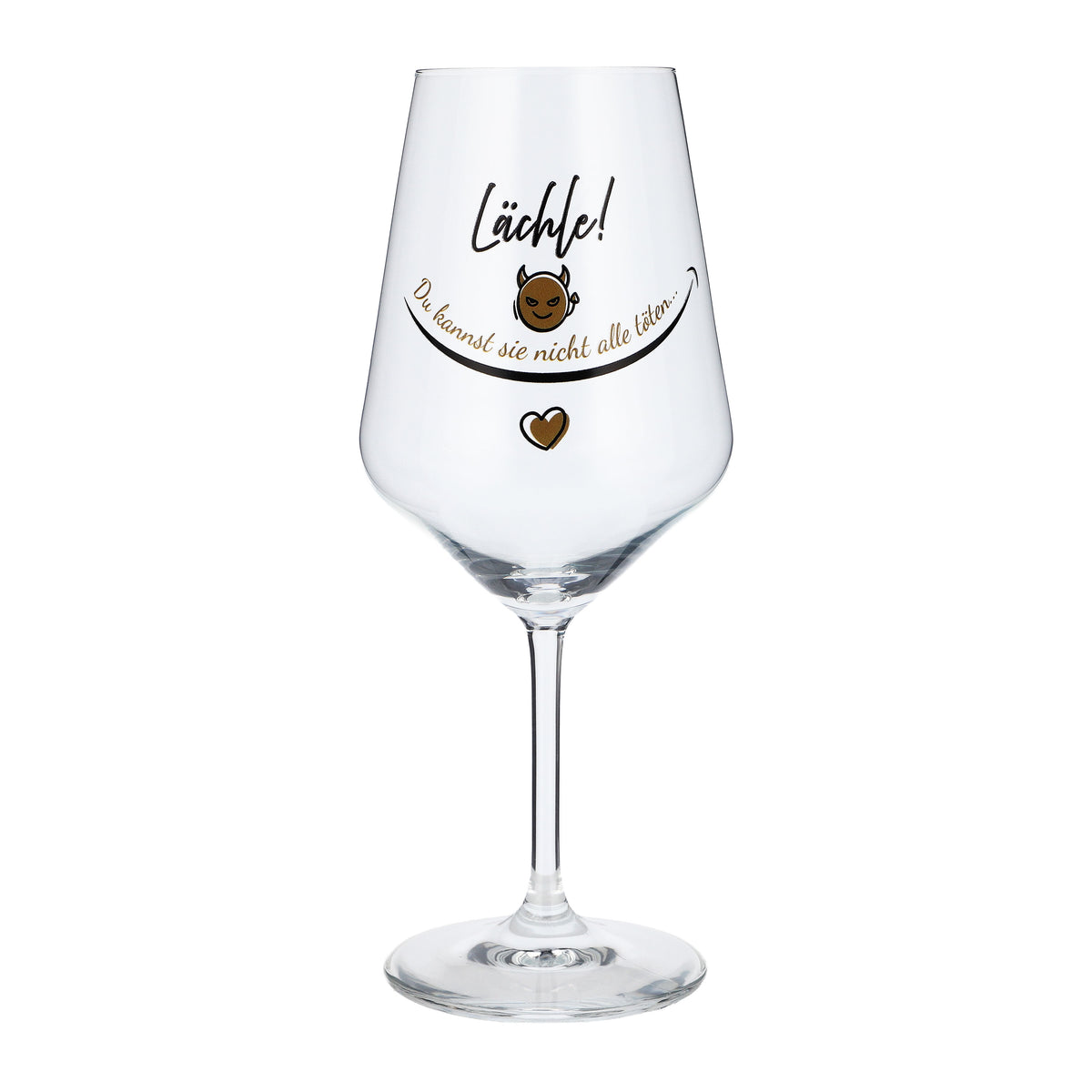 Bicchiere da vino Sipply con la scritta «Sorridi! Non puoi ucciderli tutti…» 0,5 l – Vista 2