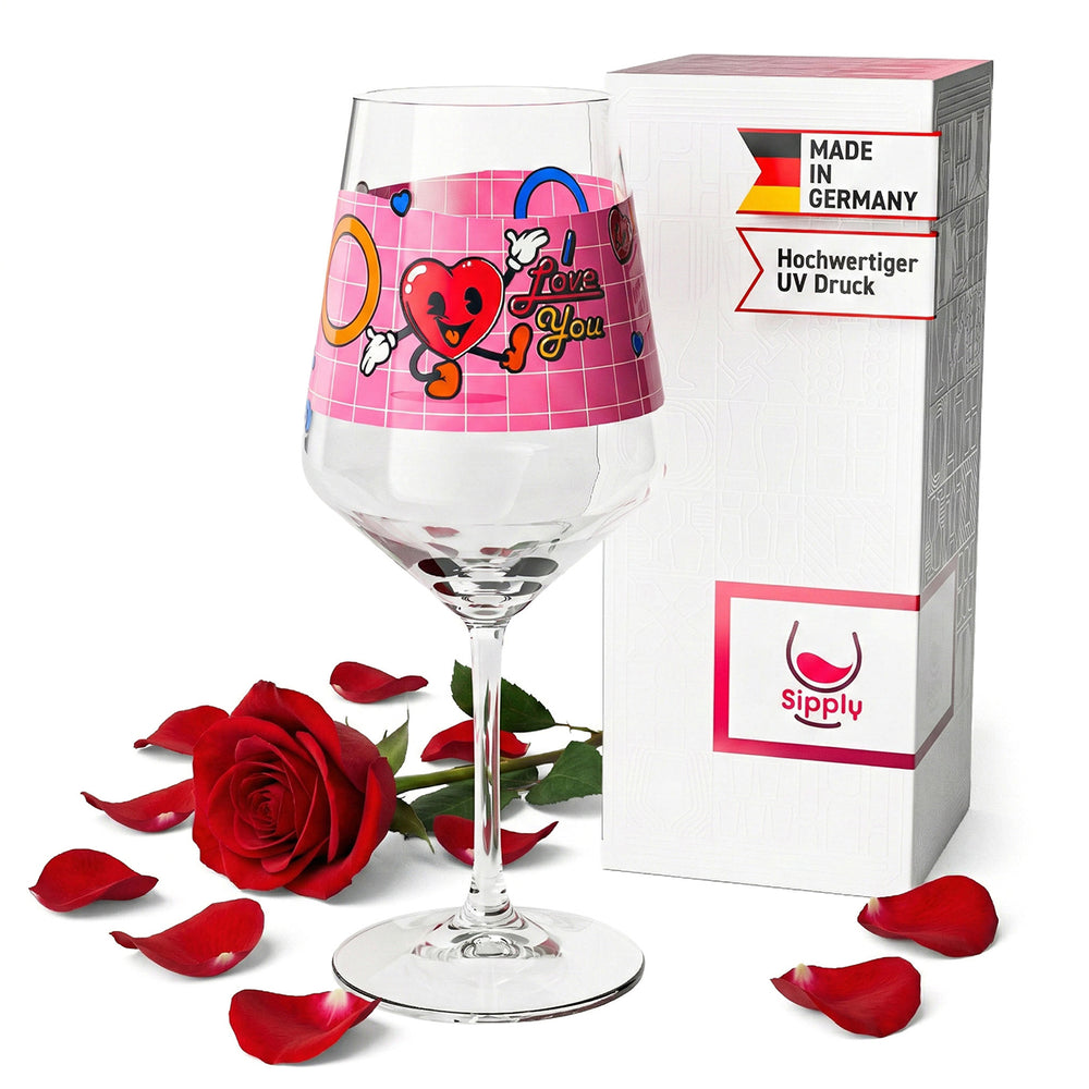 Bicchiere da vino Sipply per San Valentino "I Love You" Cuore Regalo 0,5 l