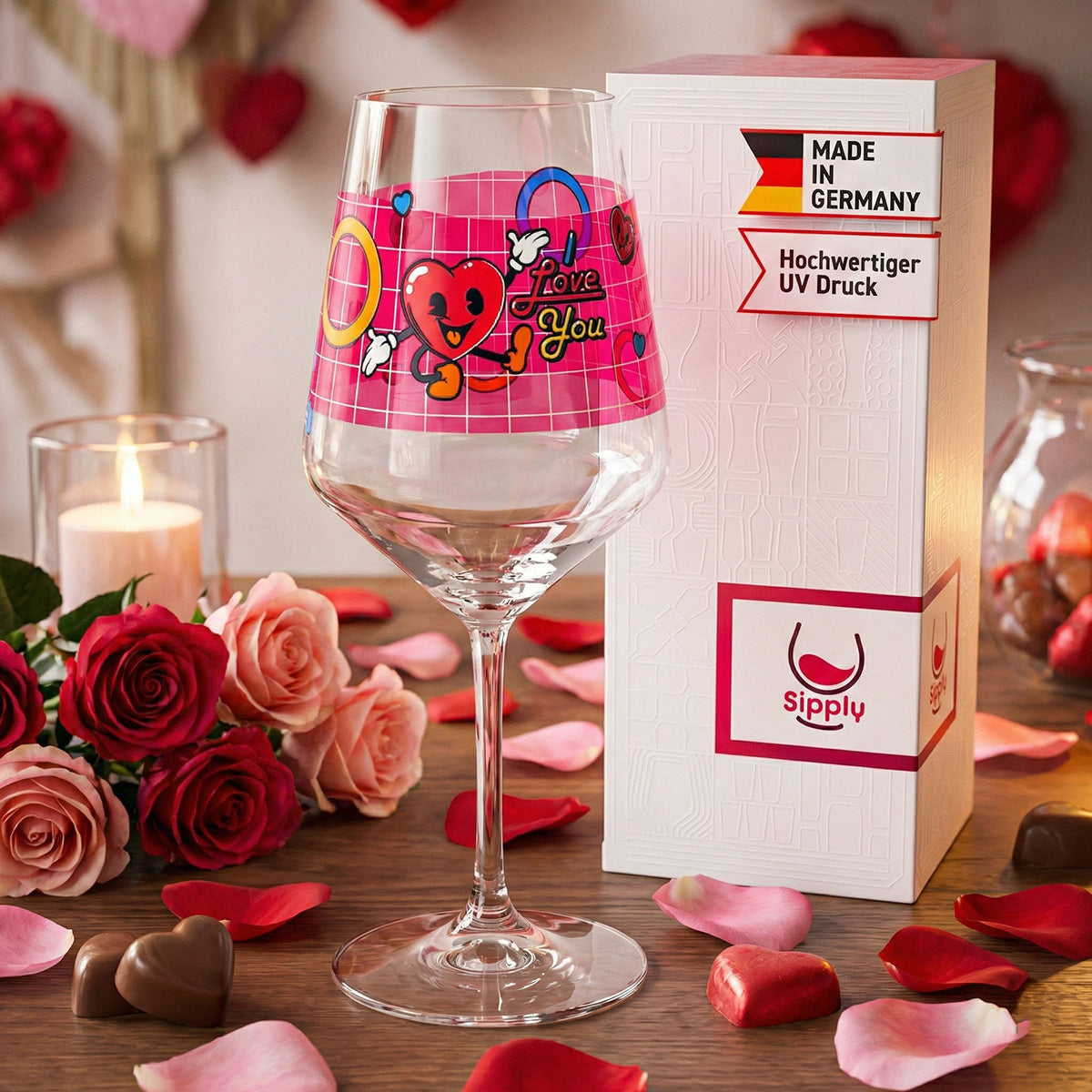 Bicchiere da vino Sipply per San Valentino "I Love You" Cuore Regalo 0,5 l con effetto trasparenza – Vista 3