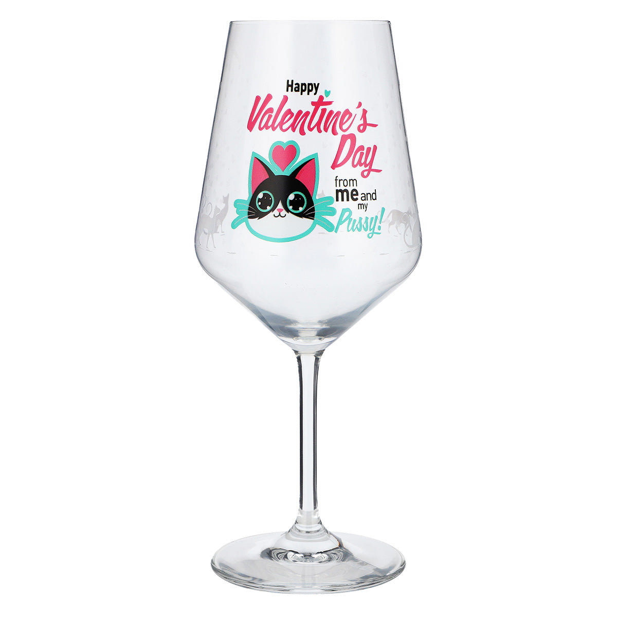 Bicchiere da vino Sipply per San Valentino con gatto + scritta "Happy Valentines Day" Regalo 0,5 l – Vista 2