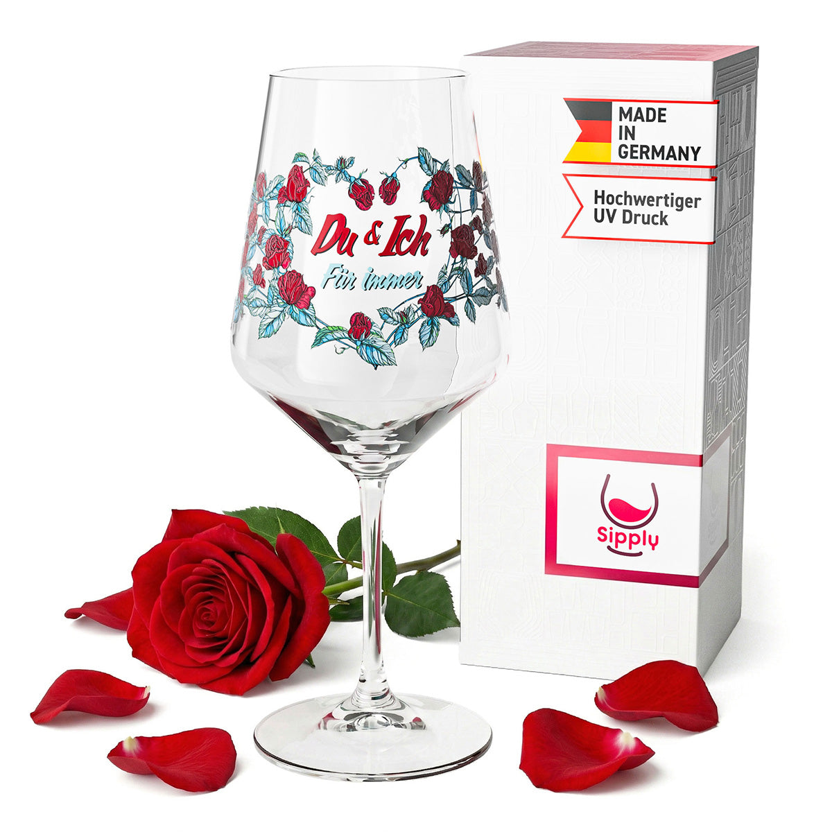 Bicchiere da vino Sipply per San Valentino con motivo a rosario "Tu e io per sempre" 0,5 l