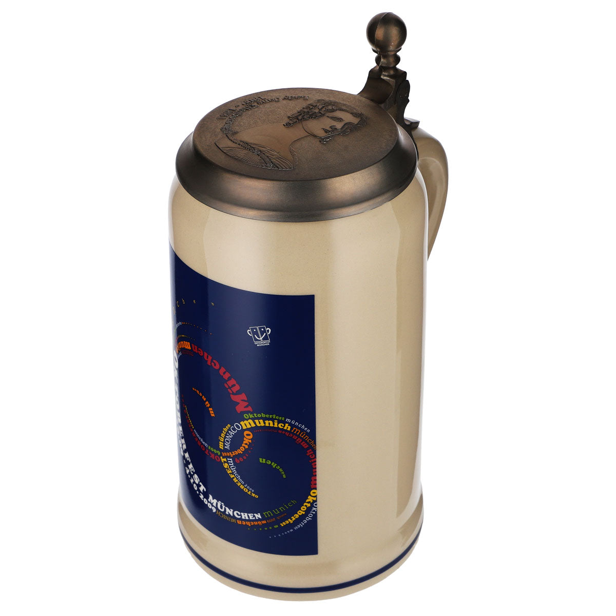 Boccale da birra in ceramica da 1,0 l, brocca di terracotta Oktoberfest Monaco 2009 con coperchio in peltro – Vista 6