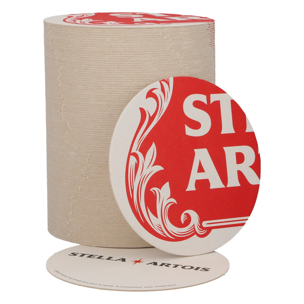 Stella Artois - Sottobicchiere per birra, diametro 10,5 cm, nuovo, in carta rossa