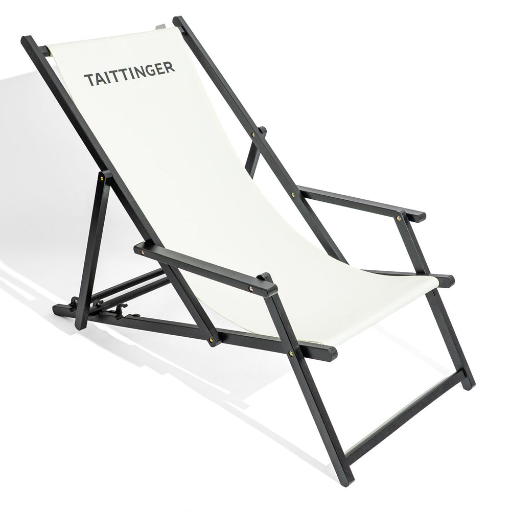 Taittinger Champagne Sedia a sdraio Sedia da spiaggia Sedia a sdraio Sedia lounge Legno di faggio Bianco