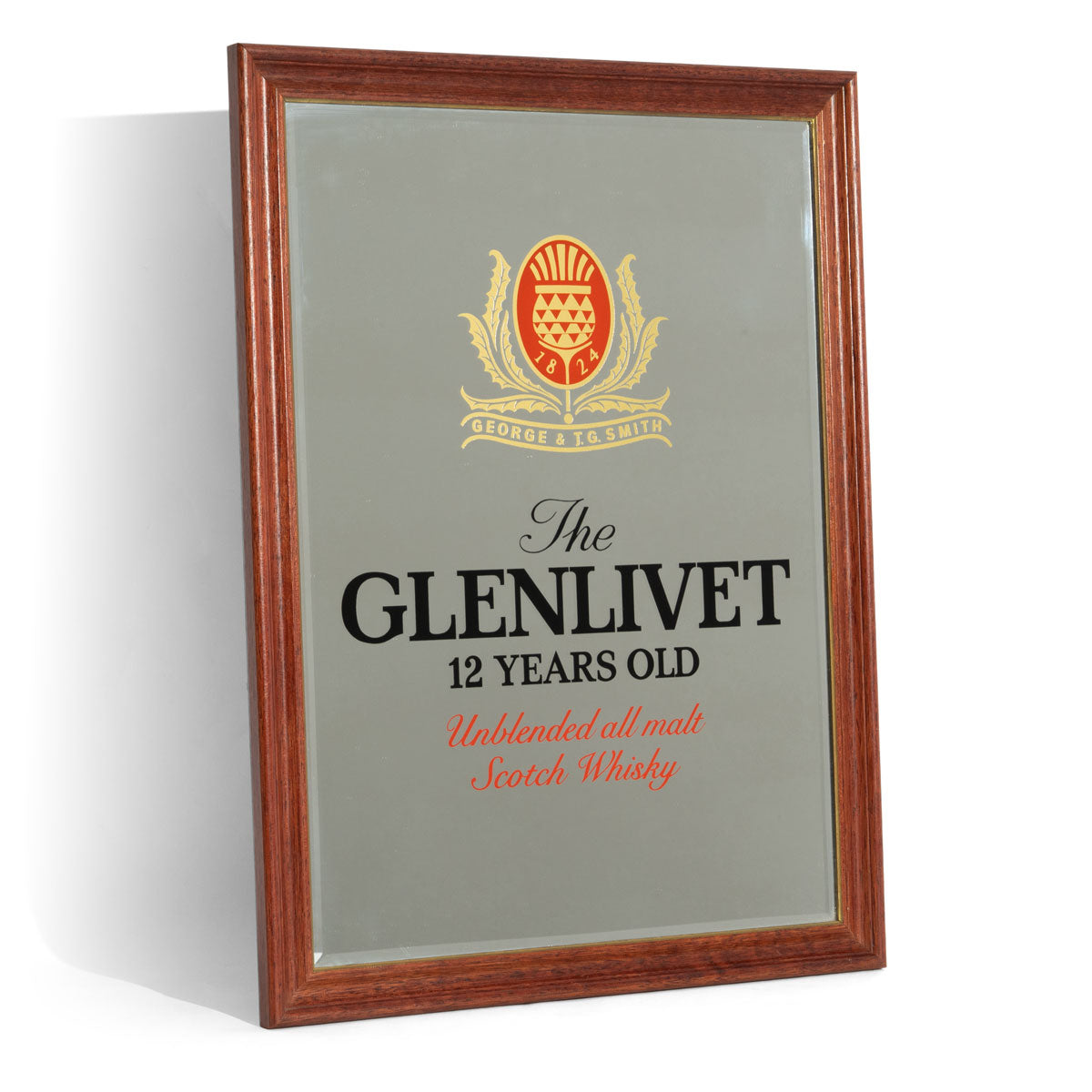 The Glenlivet Whisky Specchio Specchio pubblicitario Accessori da bar Decorazione da parete Cornice marrone