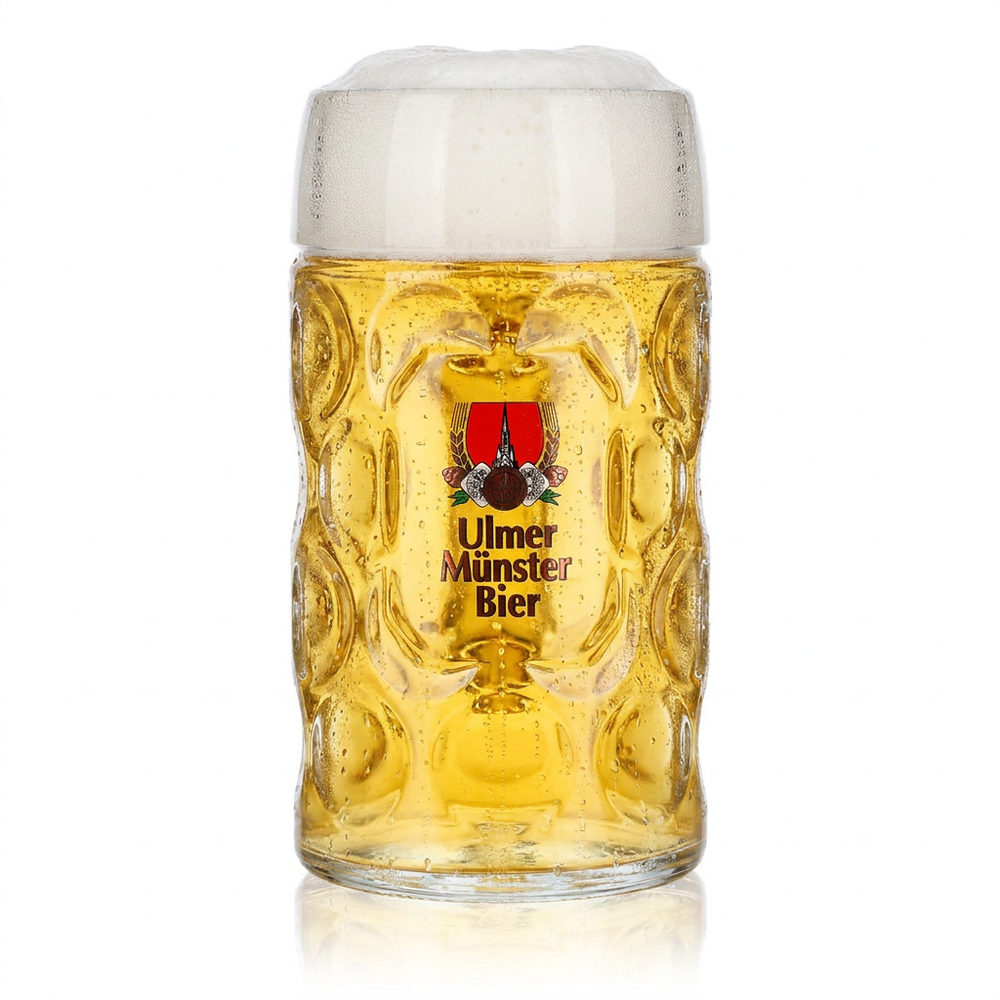 Boccale da birra della Cattedrale di Ulm, 1 l, boccale tarato, struttura a fossette, boccale da birra da ristorante