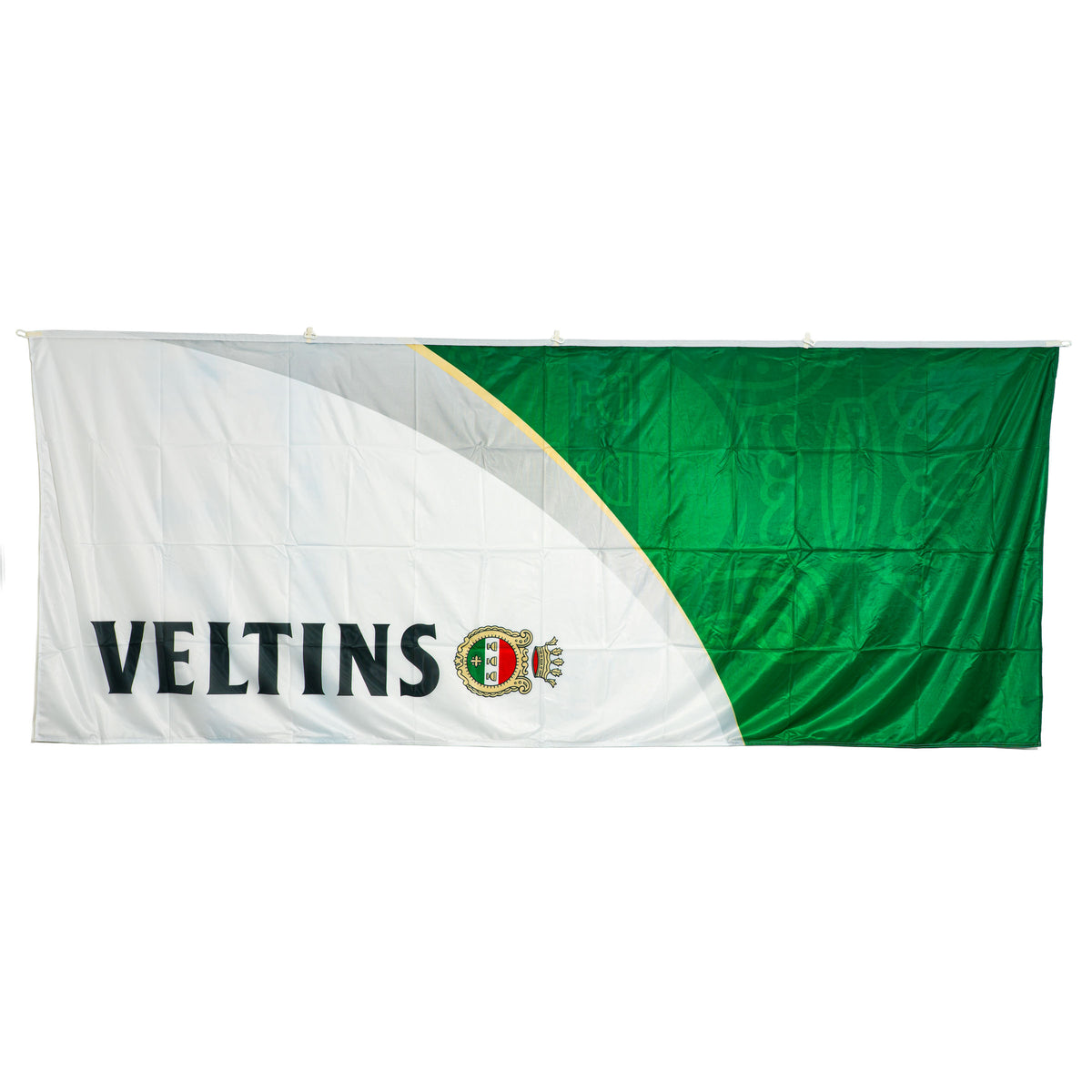 Bandiera in poliestere con il logo del bicchiere di birra Veltins, 150x350 cm